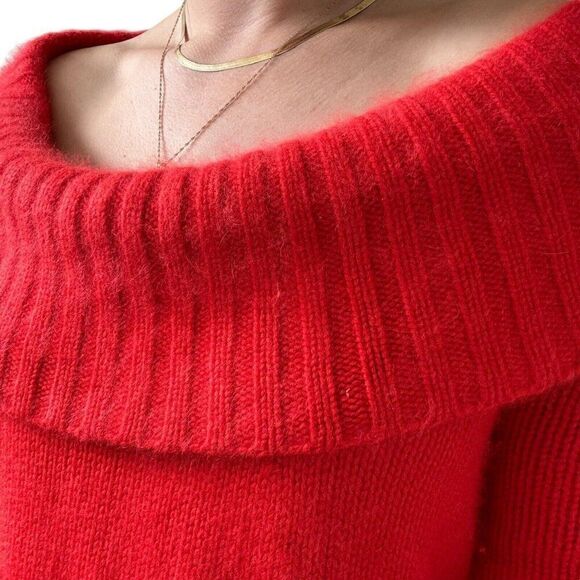 Comptoir Des Cotonniers Womens Cherry Red Angora Cashmere Cowl Neck Sweater sz S - Picture 6 of 10